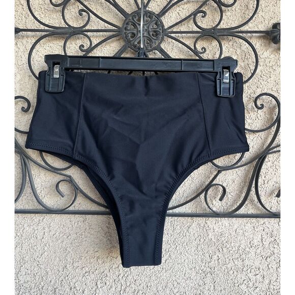 Volcom Simply Solid Retro High Thigh Cut Bikini Bottom - Size M - Black - Picture 1 of 8